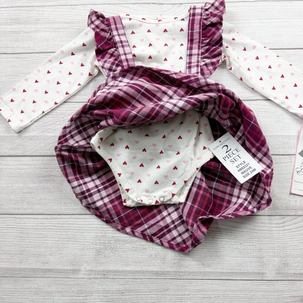 Rare Editions Baby Girl 2 Piece Dress Set Plaid Jumper Heart NWT 18-24 Months - Picture 2 of 4